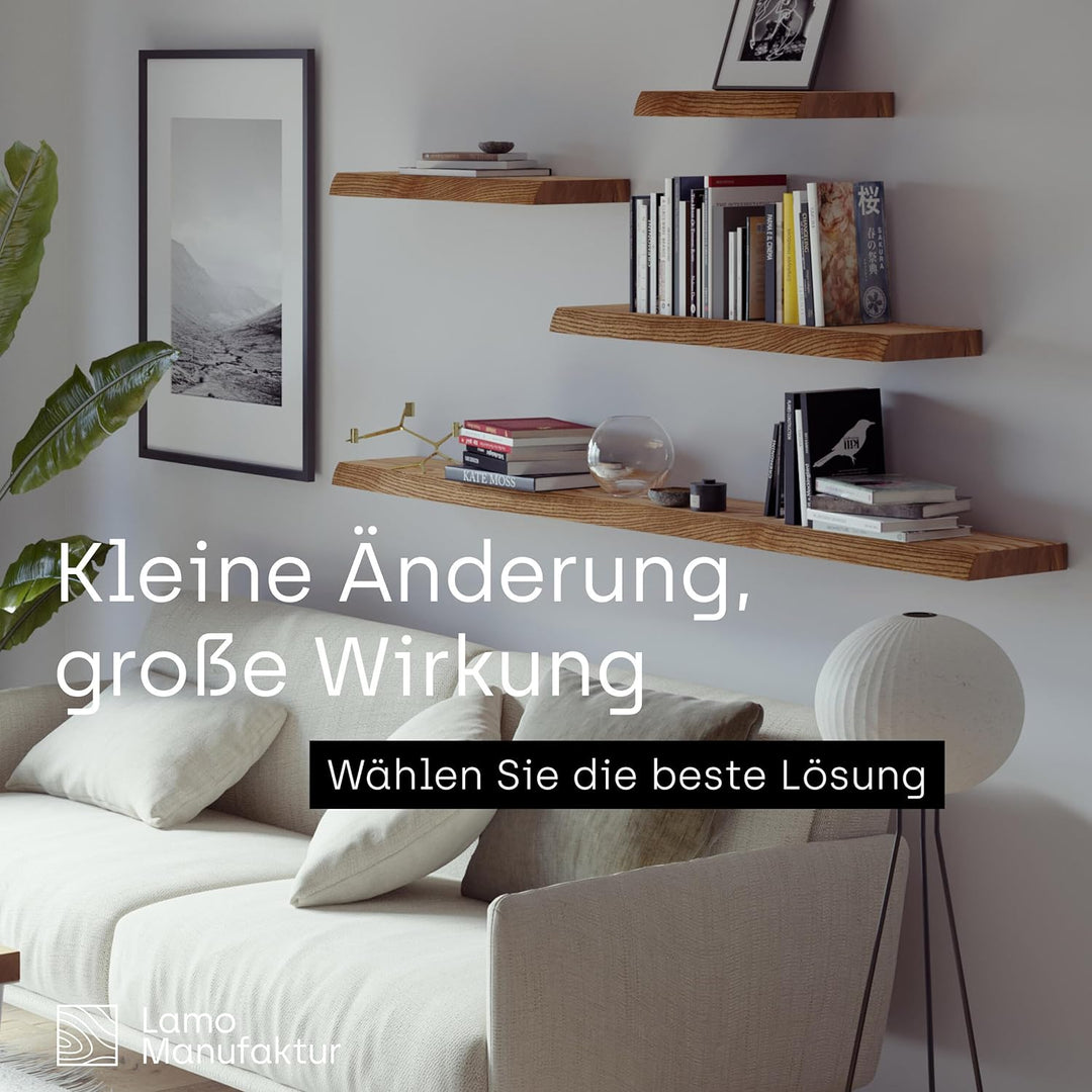 LAMO Manufaktur Wandregal Holz Baumkante | Regal Farbe: Rustikal | Pure: ohne Montage Set | 70 cm Pu