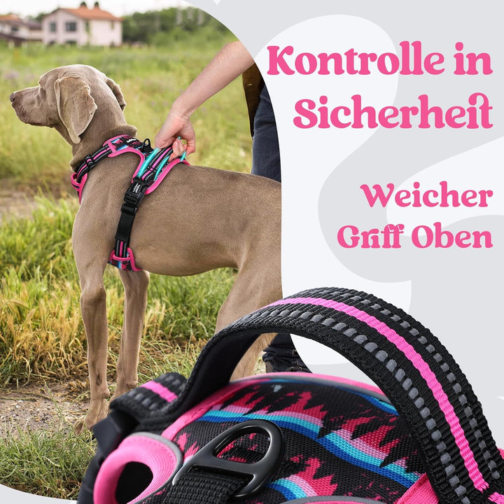rabbitgoo Hundegeschirr Grosse Hunde Leichtes Anlegen, XL, Bergrosa | Anti Zug, Ohne Kopfdurchzug, H