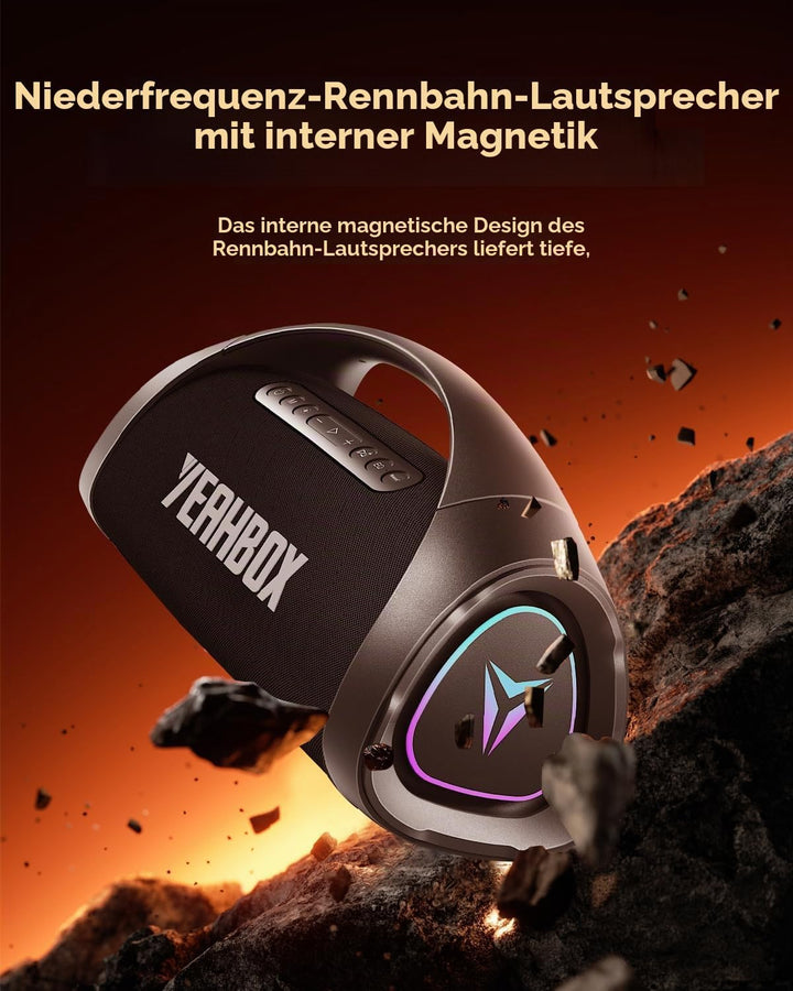 YEAHBOX Sonic Boom Max 300W Bluetooth Lautsprecher mit Massivem Bass, IPX67 Wasserdichter Tragbarer