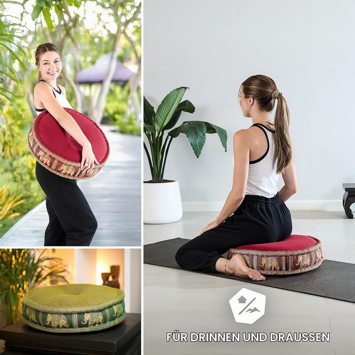 livasia Meditationskissen mit Thaiseide - Ø 45x15cm - Yogakissen mit Kapok, Pouf, Bodenkissen für Yo