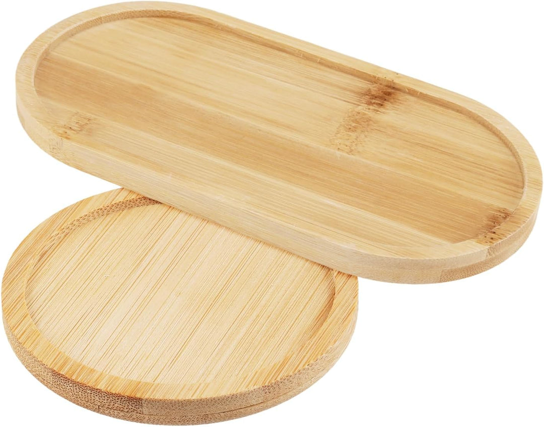 20 Stück Deko Holz Untersetzer Set, 10cm Holz Untersetzer Rund und Bambus Untersetzer Oval 17,5x8,8