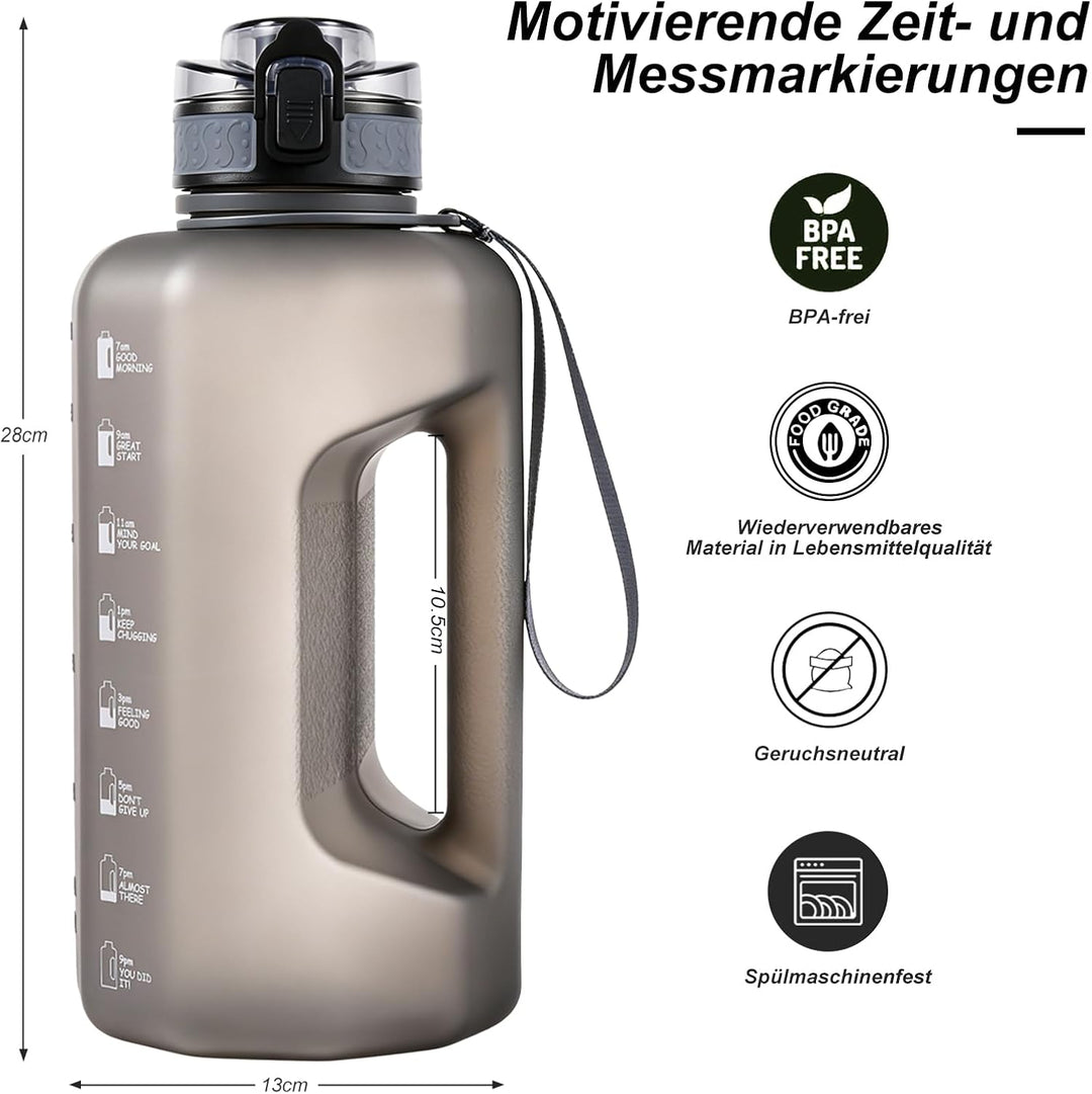 GEMFUL 2.2L Trinkflasche Sport - Grosse Wasserflasche mit Griff & Zeitmarkierungen - Perfekt für Fit