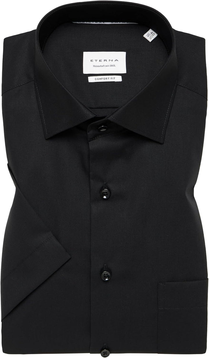 ETERNA Langarm Hemd COMFORT FIT Pinpoint unifarben mit Classic Kent Kragen 39 Schwarz (39), 39 Schwa