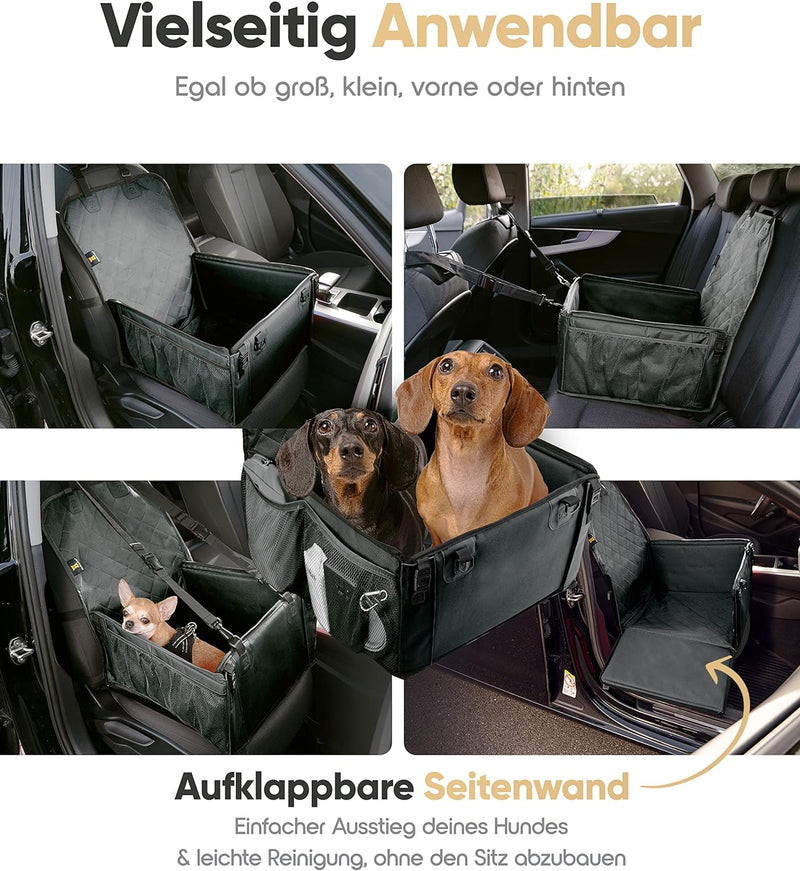 HELDENWERK Extra Stabiler Hunde Autositz -Verstärkte Wände und 5 Gurte - Wasserdichter Hundeautositz