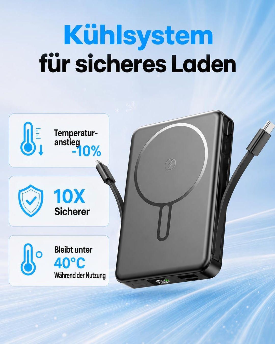 Magnetische Power Bank für Magsafe 10000mAh, Schnellladen Semi-Solid schwarz Medium, schwarz Medium