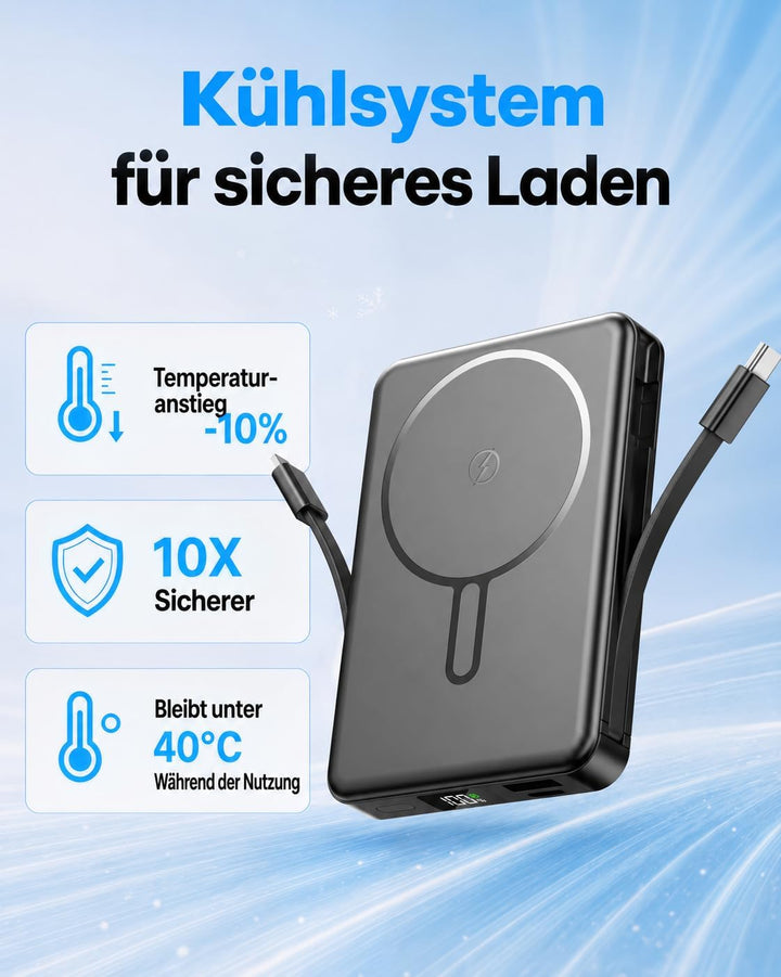 Magnetische Power Bank für Magsafe 10000mAh, Schnellladen Semi-Solid schwarz Medium, schwarz Medium