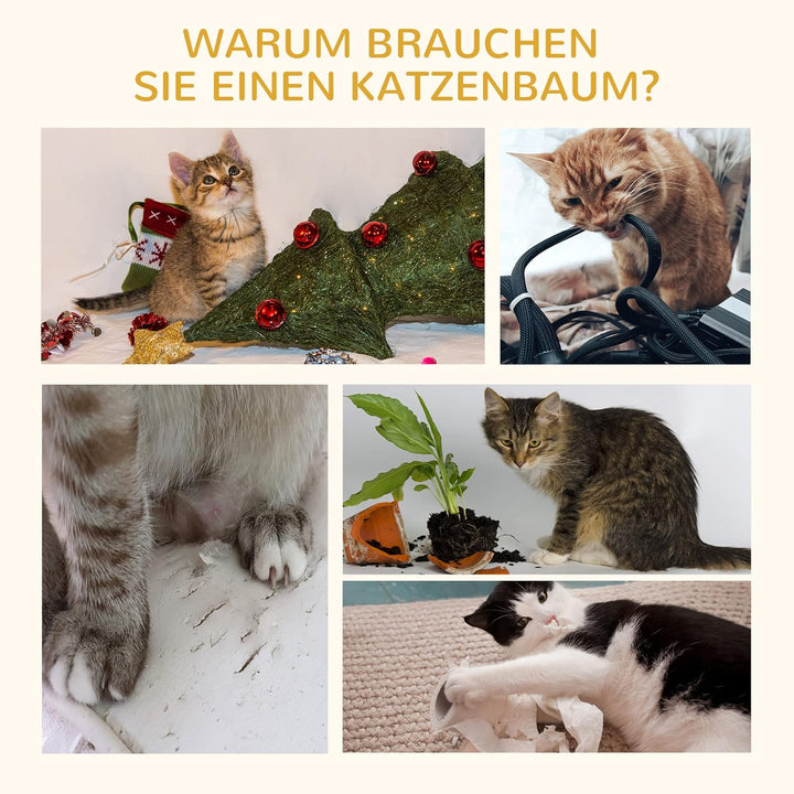 PawHut Kratzbaum mit Spielbällen, Katzenkratzbaum, Sisalseil-Kratzstangen, Beige, 36 x 36 x 44 cm Be