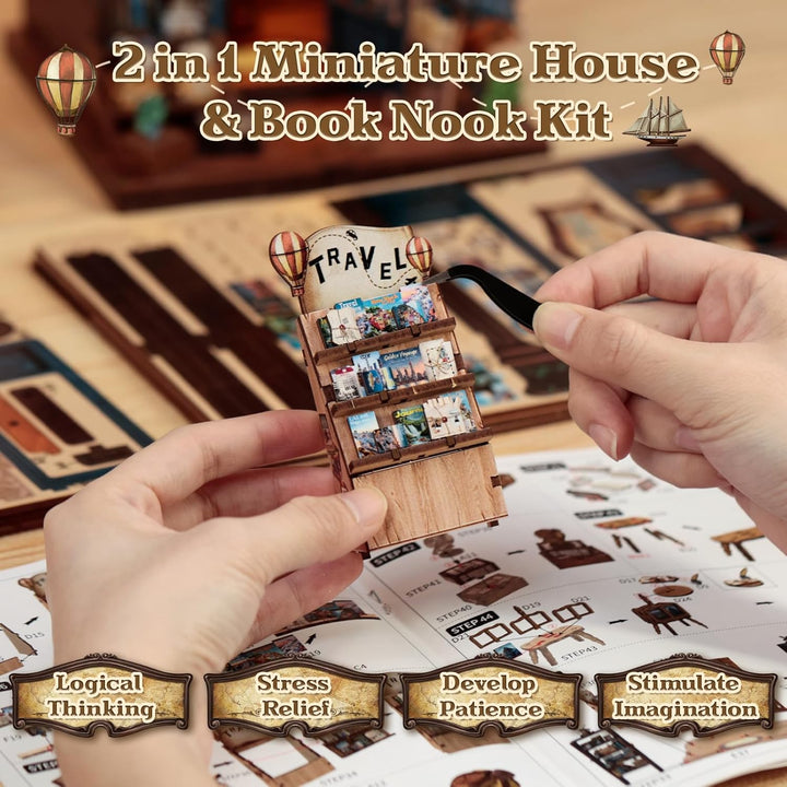 CUTEBEE Book Nook Kit – DIY Puppenhaus Häuser, Miniatur Haus Selber Bauen für Erwachsene, 3D-Holzpuz