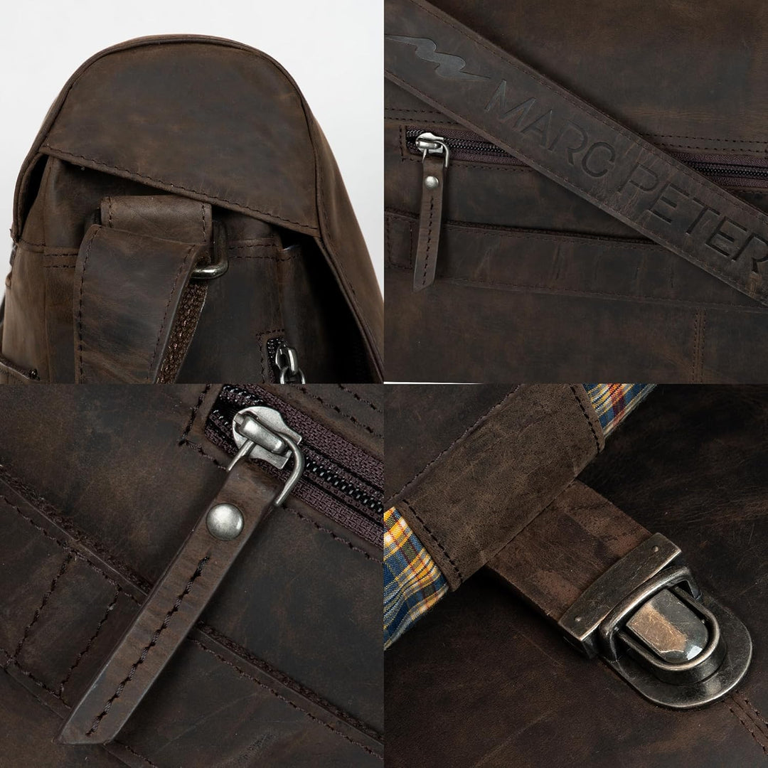 Marc Peter® Bergen leder Umhängetasche für Herren und Damen | 15.6 Zoll Laptoptasche | Aktentasche a