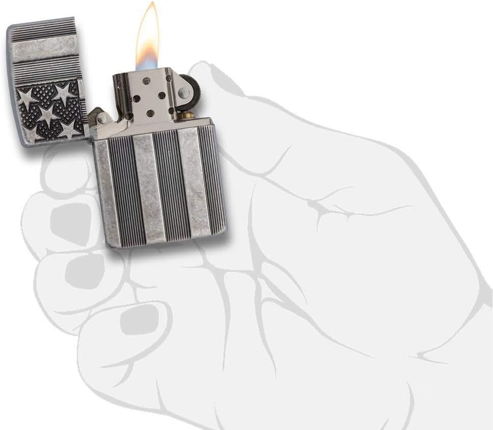 Zippo 60001624 Armor Antique Silver Plate DEEP Carved Feuerzeug, Messing US Flag