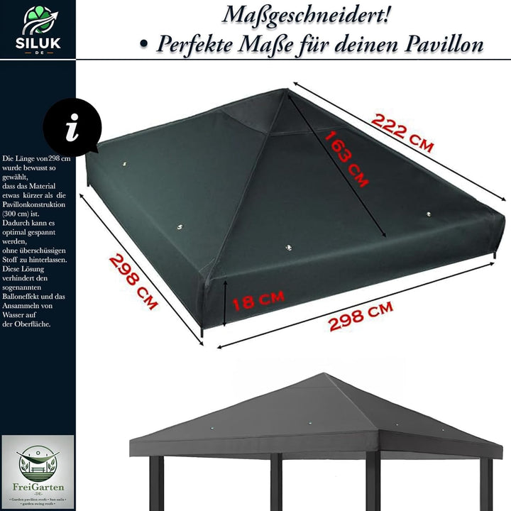 freigarten.de Ersatzdach für Pavillon 3x3 Meter Wasserdicht Material: Panama PCV Soft 370g/m² extra