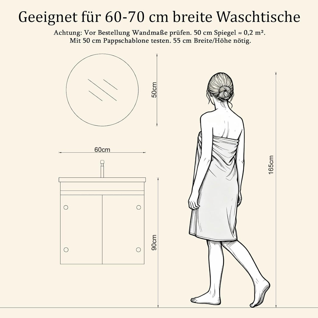 Badspiegel mit Beleuchtung - Badezimmer-Spiegel-LED mit Beschlagfrei, Touch-Schalter, Dimmbar, 3 Lic