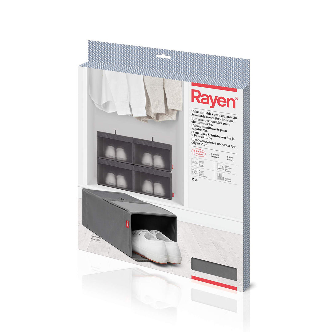 Rayen | Stapelbare Schuhboxen | 2er Pack | Klettverschluss | Premium-Serie | Masse: 23 x 34 x 16 cm