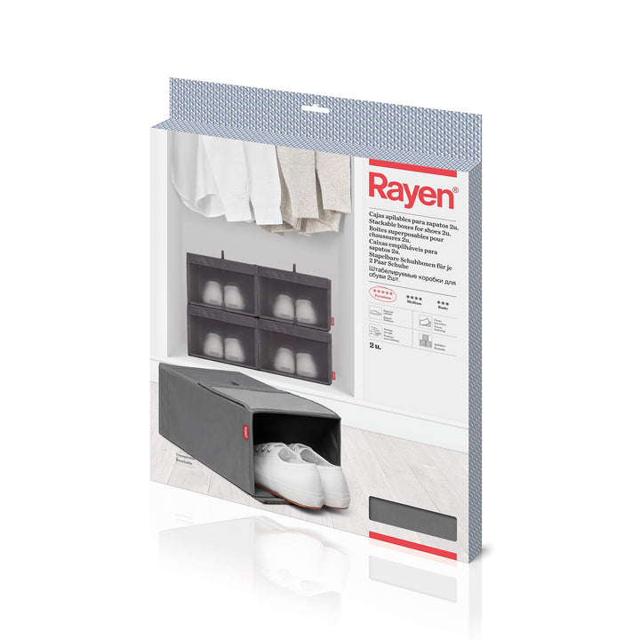 Rayen | Stapelbare Schuhboxen | 2er Pack | Klettverschluss | Premium-Serie | Masse: 23 x 34 x 16 cm