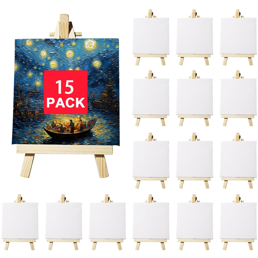 Mini Leinwand mit Mini Staffelei Set 15 Stück Dreieck Staffelei aus Massivholz für DIY-Malerei Kinde