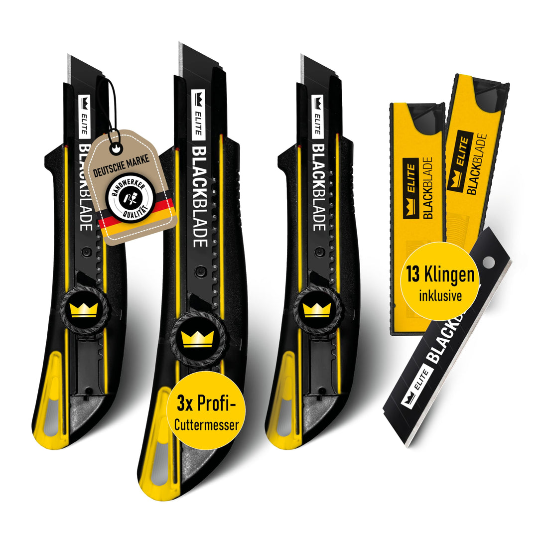 3x ELITE TWISTLOCK Universalmesser-Set inkl. 13x BLACKBLADE-Ersatzklingen – Vielseitiges Teppichmess