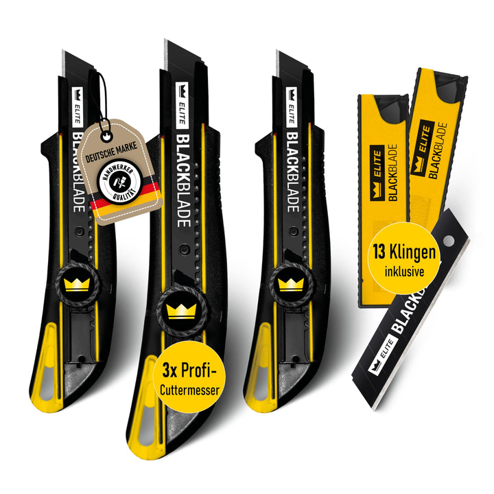 3x ELITE TWISTLOCK Universalmesser-Set inkl. 13x BLACKBLADE-Ersatzklingen – Vielseitiges Teppichmess