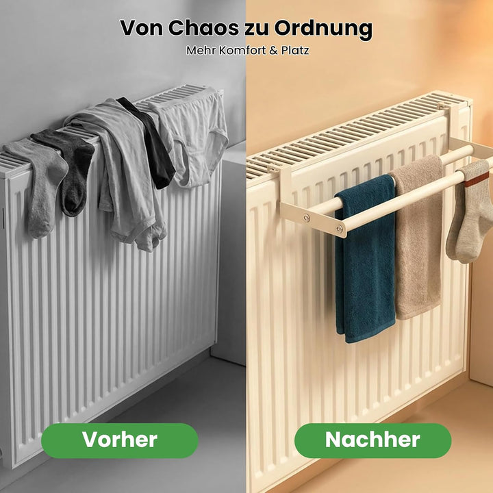 Handtuchhalter für Heizkörper 48cm: Wäscheständer Heizung ohne Bohren mit 2 Stangen – Heizkörperrega
