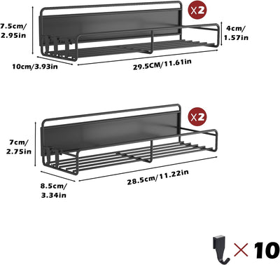 COVAODQ Kühlschrank Magnet Gewürzregal,4er-Pack magnetischer Gewürzregal-Organizer mit 10Haken,platz