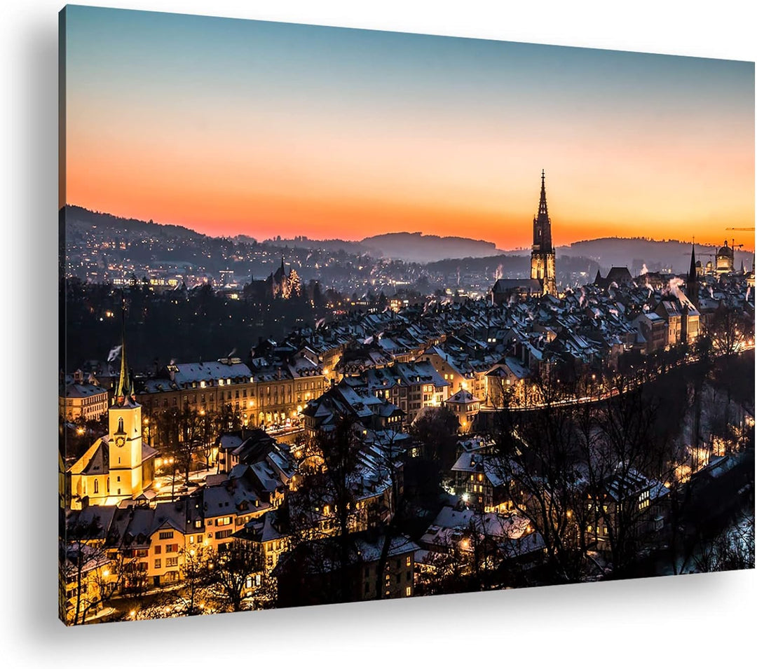 verschneites Bern in der Schweiz Format: 80x60 als Leinwand, Motiv fertig gerahmt auf Echtholzrahmen