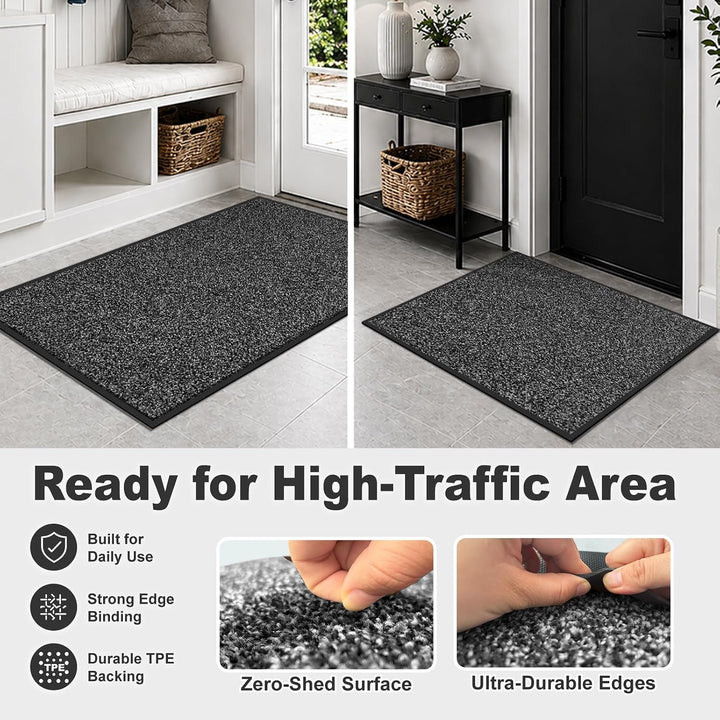 Mibao Fussmatte für Innen &amp; Aussen, 60 x 120cm Schwarz Grau, Dauerhaft Waschbar, Schmutzfangmatte ru