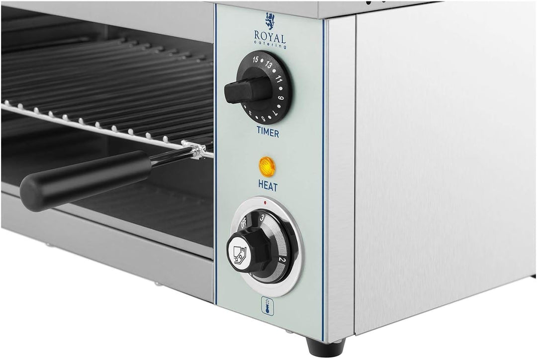 Royal Catering Salamander Grill Überbackgerät (230 V, 2000 W, E.G.O. Thermostat 50–250 °C, Auffangbe