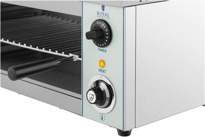 Royal Catering Salamander Grill Überbackgerät (230 V, 2000 W, E.G.O. Thermostat 50–250 °C, Auffangbe