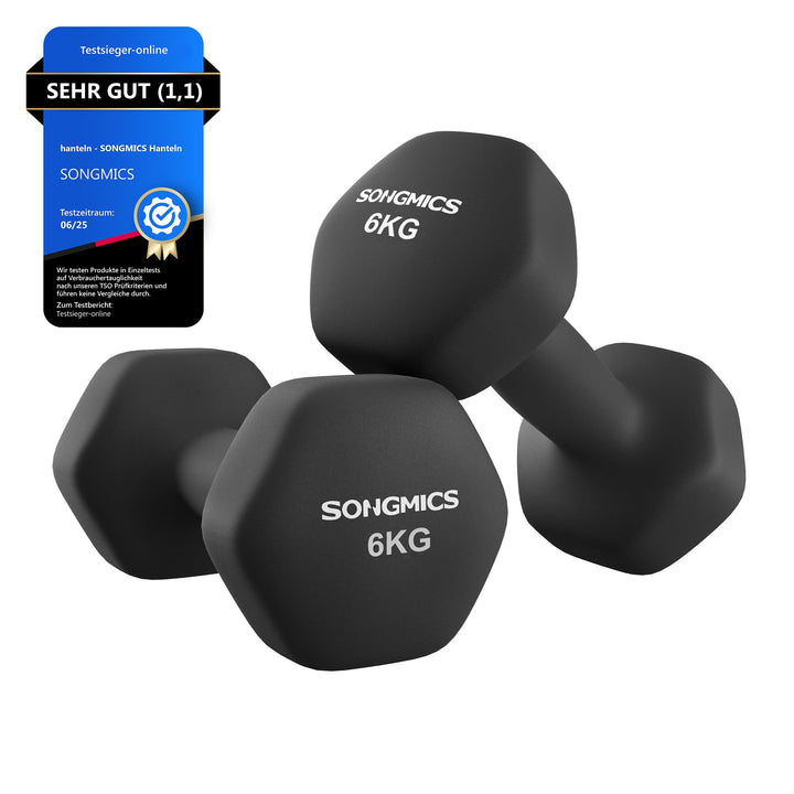 SONGMICS 2 Stück Hexagon Hanteln mit Neoprenbeschichtung für Krafttraining, Fitness, Zuhause 2 x 6 k