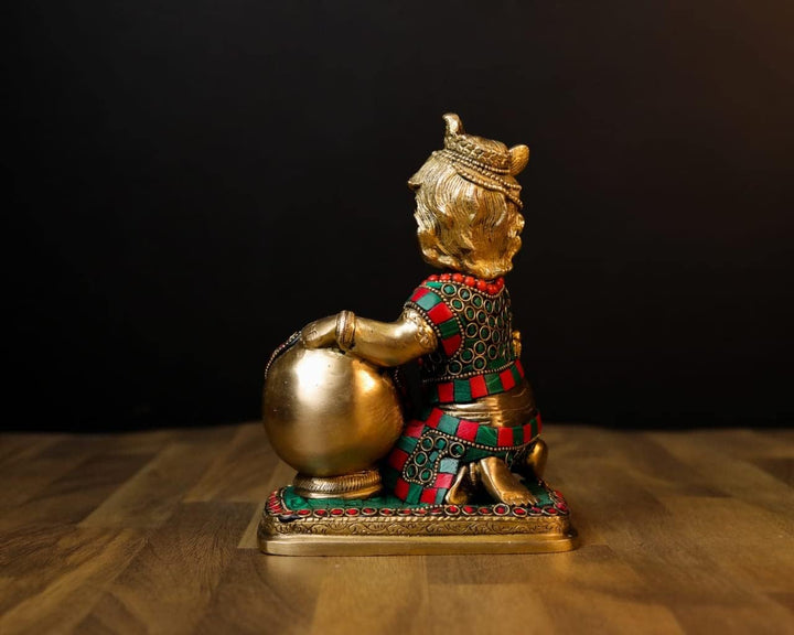SHIVAJI ARTS Baby Krishna Ladu Gopal Statue, Messing, Steinarbeit, mehrfarbig, 19 cm, 1 Stück