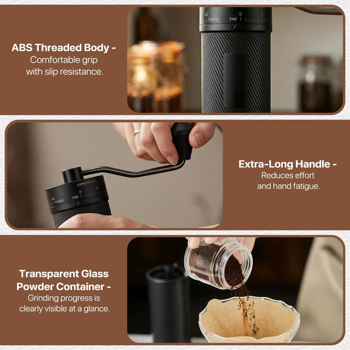 Manuelle Kaffeemühle mit 40 extern einstellbaren Mahlstufen, tragbare Kaffeemühle für Espresso, Pour