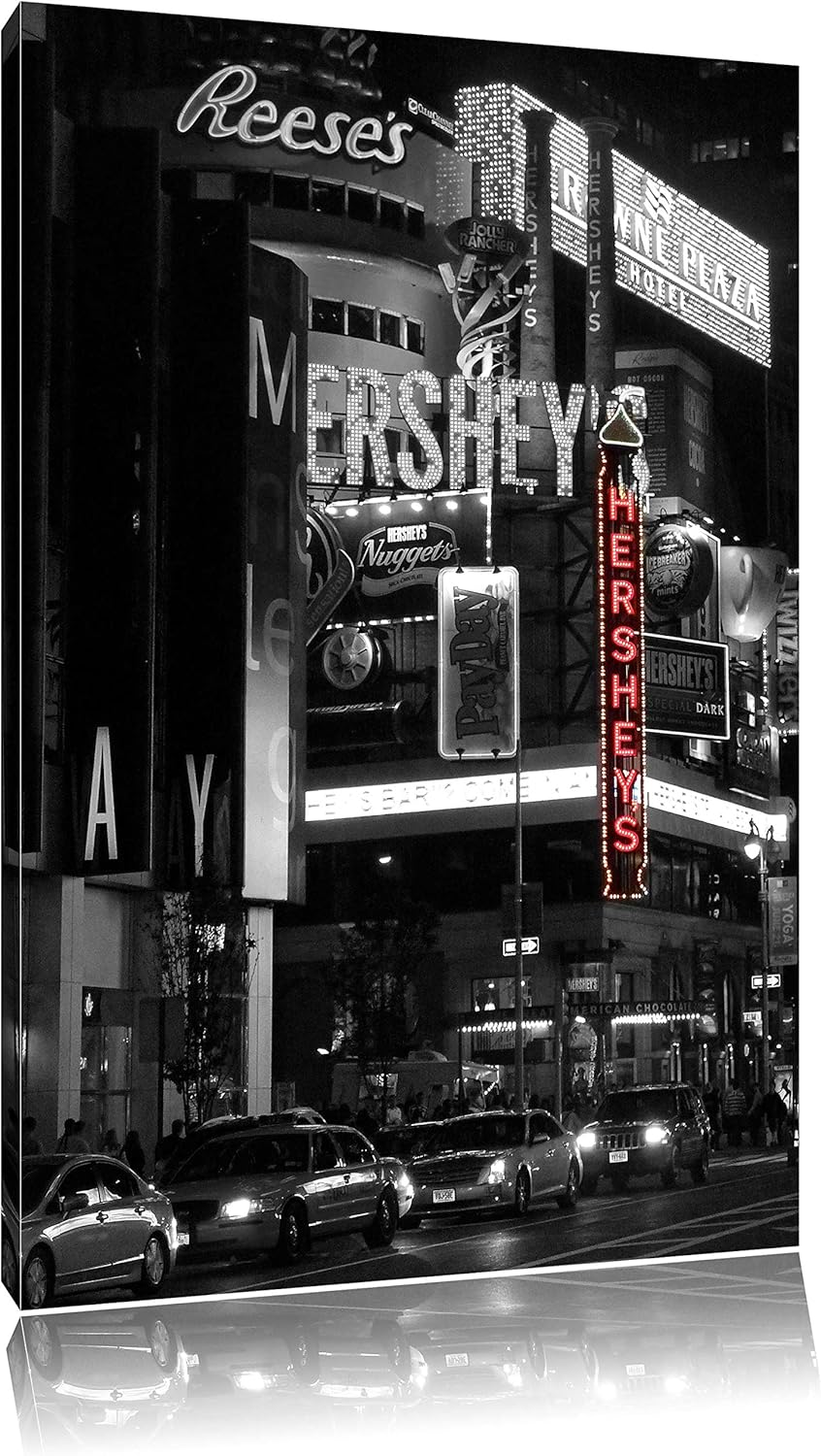 Dark berühmtes Hershey's in New York schwarz/weiss auf Leinwand, XXL riesige Bilder fertig gerahmt m