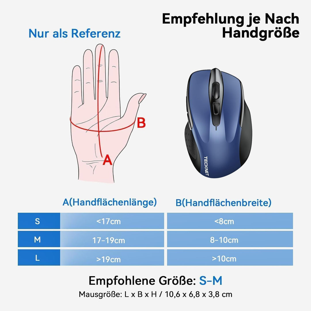 TECKNET Bluetooth Maus mit Jiggler, Wiederaufladbare Maus Kabellos für Laptops(DREI Modi: BT 5.0/3.0