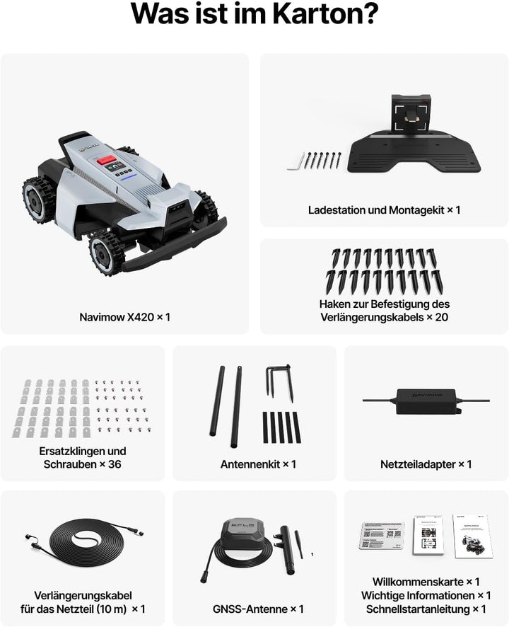 Segway Navimow X420 Mähroboter ohne Begrenzungskabel für 2000 ㎡, Zero-Turn AWD für 84% Steigungen, N