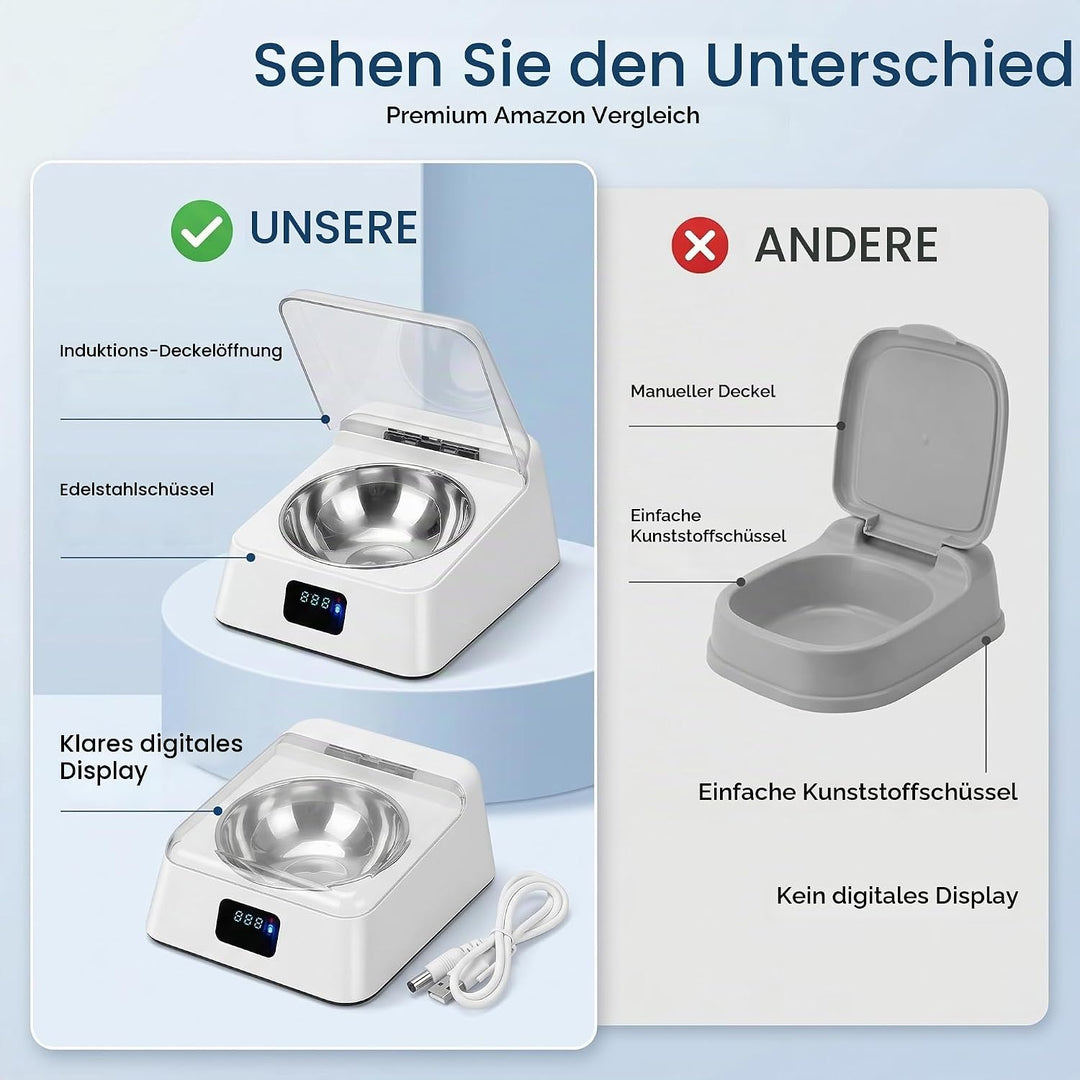 Automatischer Futterautomat Katzen, Haustier Futterspender Katzennapf mit Edelstahlnapf Infrarotsens
