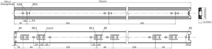 SOTECH 2 Paar (4 Stück) Vollauszüge KV3-45-H45-L750-NF schwarz 750 mm (eingeschoben) Schubladenschie