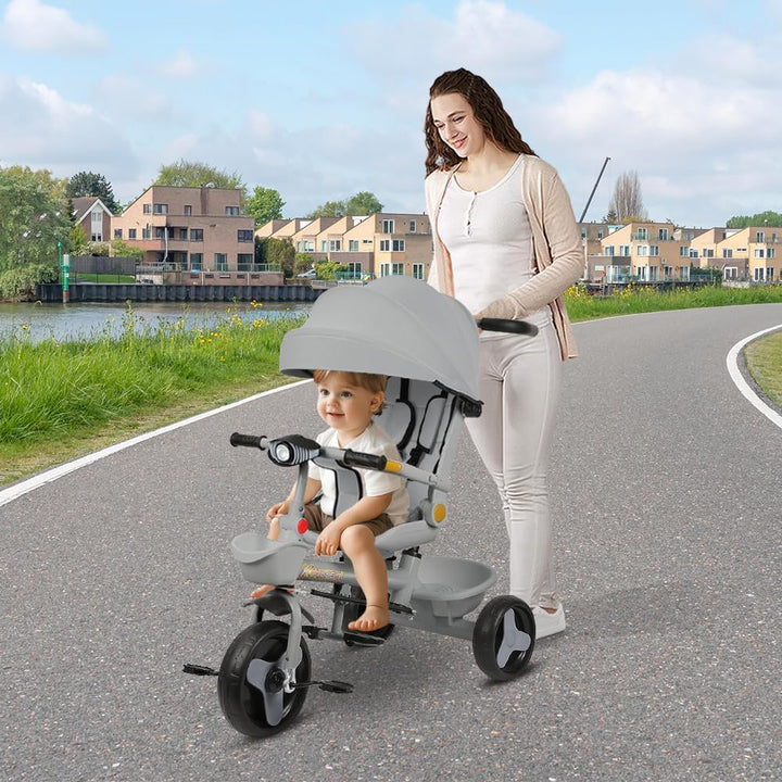 Multi-Funktions-Kinderdreirad, Dreirad 5 in1, Kleinkind-Dreiräder-Kinderwagen, mit Verstellbarem Sch