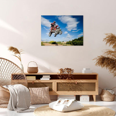 ARTTOR Bilder auf Leinwand Motorrad Reiter Himmel Leinwandbild 70x50cm Wandbilder Dekoration Wohnzim