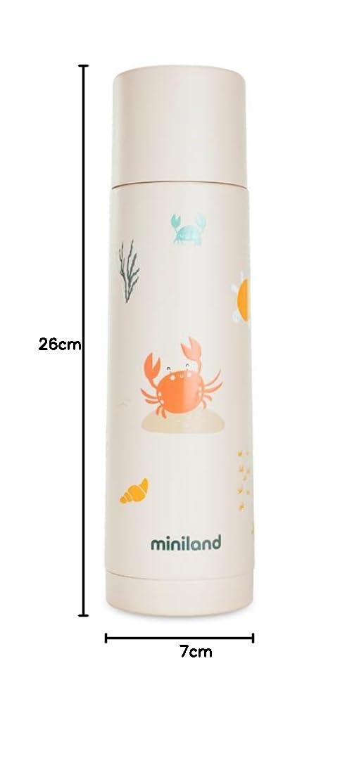 Miniland Trinkflasche aus Edelstahl für 500 ml Flüssigkeit, hält die Temperatur +12h, sowohl kalt al