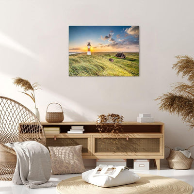 Bilder auf Leinwand Leuchtturm Meer Leinwandbild mit Rahmen 70x50cm Wandbilder Dekoration Wohnzimmer