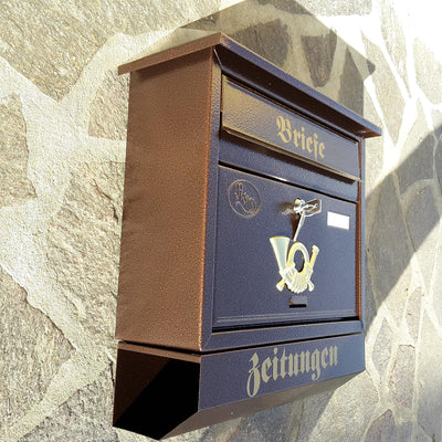 Pachurka & Dąże Grosser Briefkasten/Postkasten XXL Kupfer/Bronce mit Zeitungsrolle Zeitungsfach Schr
