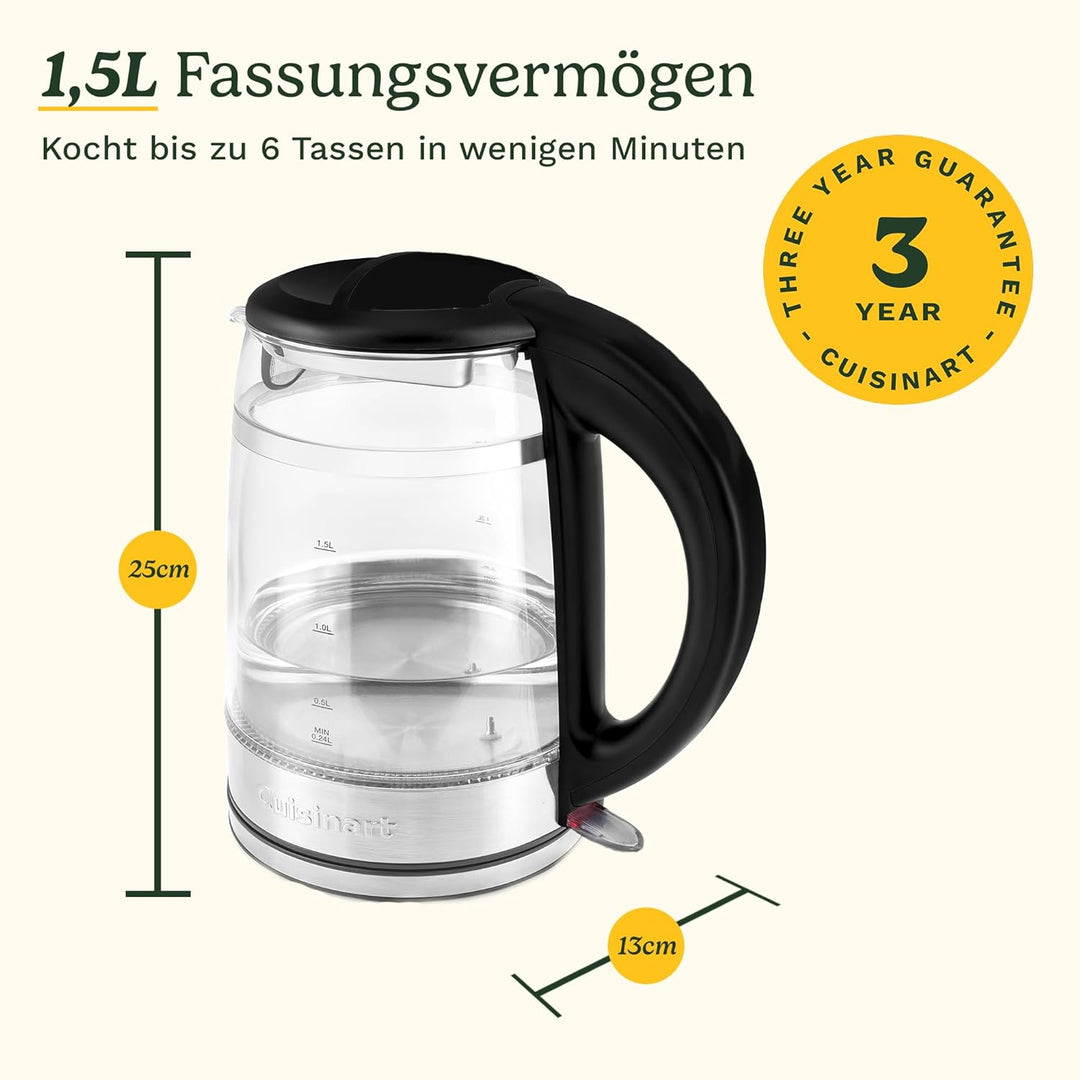 Cuisinart 1,7L Glas-Wasserkocher mit variabler Temperaturregelung | 3KW Schnellkochfunktion | Cool-T