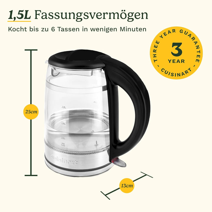Cuisinart 1,7L Glas-Wasserkocher mit variabler Temperaturregelung | 3KW Schnellkochfunktion | Cool-T