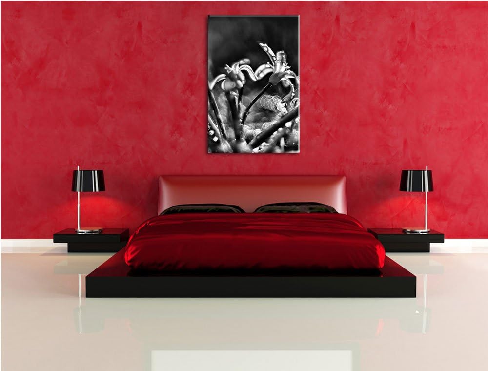 Pixxprint Monocrome, Zarte Lila Wiesenblumen im Morgentau, Format: 100x70 auf Leinwand, XXL riesige