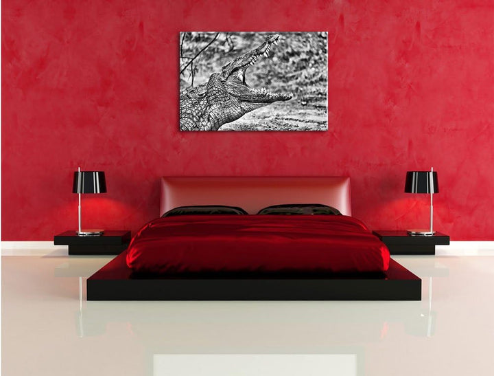 Pixxprint gewaltiges Krokodil als Leinwandbild/Grösse: 100x70 / Wandbild/Kunstdruck/fertig bespannt,