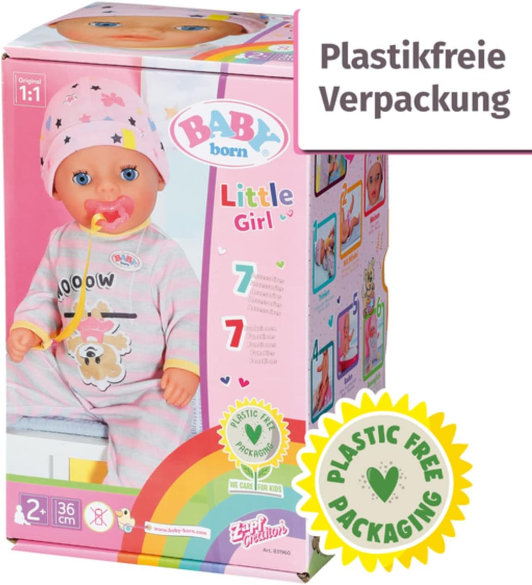 BABY born Little Girl 36cm - 831960 - Puppe mit Strampler und Mütze - 7 Accessoires - Für Kleinkinde