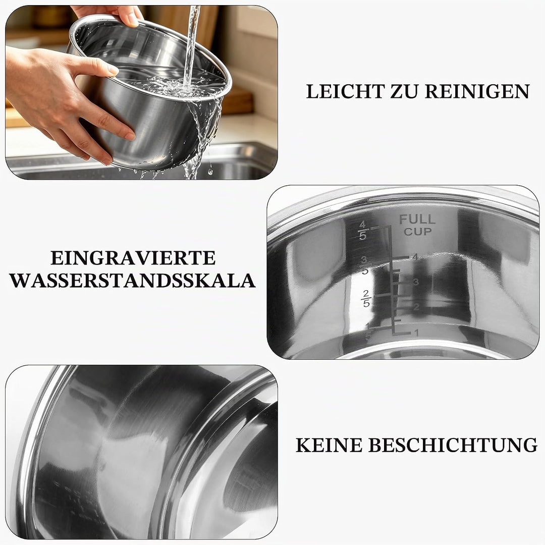 Linkidea Reiskocher Innentopf Ersatz, 304 Edelstahl Schnellkochtopf Topf, Multi-Cooker Ersatz Innens