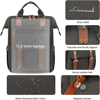 LOVEVOOK Laptop Rucksack Damen, Schulrucksack Mädchen Teenager 17 Zoll mit Datenkabel-Beutel & USB L