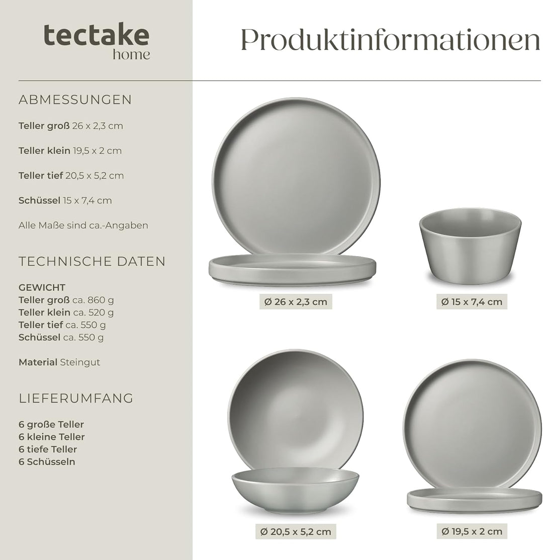 tectake® Küchenstarterset 6 Personen, Steingut Geschirr Set, Teller, 3 Pfannen, 2 Töpfe, rostfreies