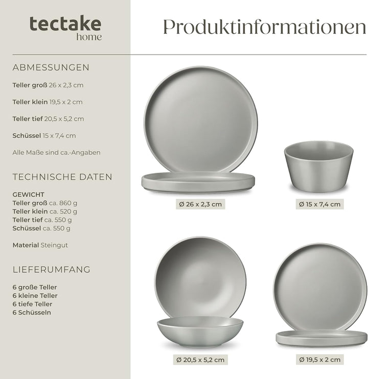 tectake® Küchenstarterset 6 Personen, Steingut Geschirr Set, Teller, 3 Pfannen, 2 Töpfe, rostfreies