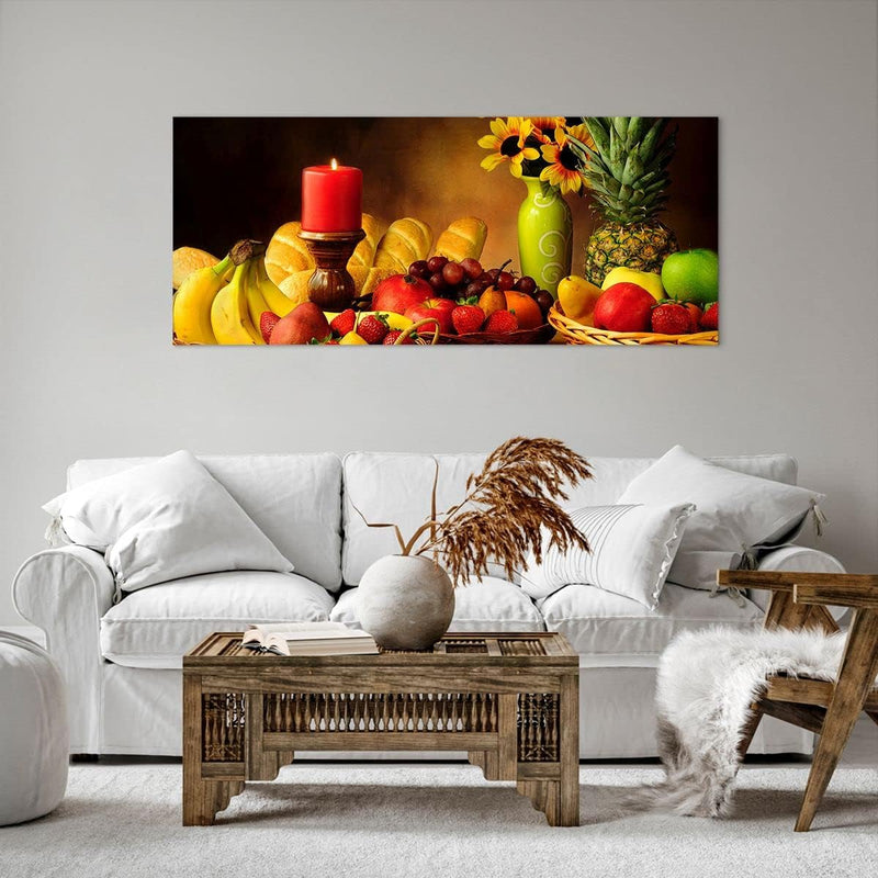 Wandbilder Dekoration Wohnzimmer Banane Korb Essen Früchte Panorama Bilder auf Leinwand 120x50cm Lei